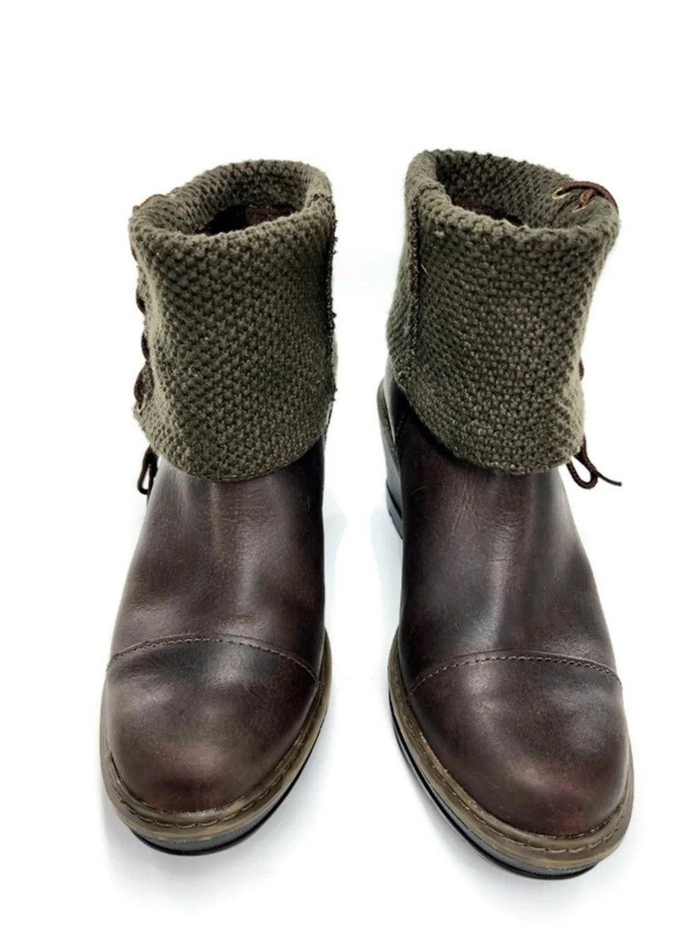 Timberland Kellis Brown Leather Olive Fold Down Side Lace Lug Sole Ankle Boots